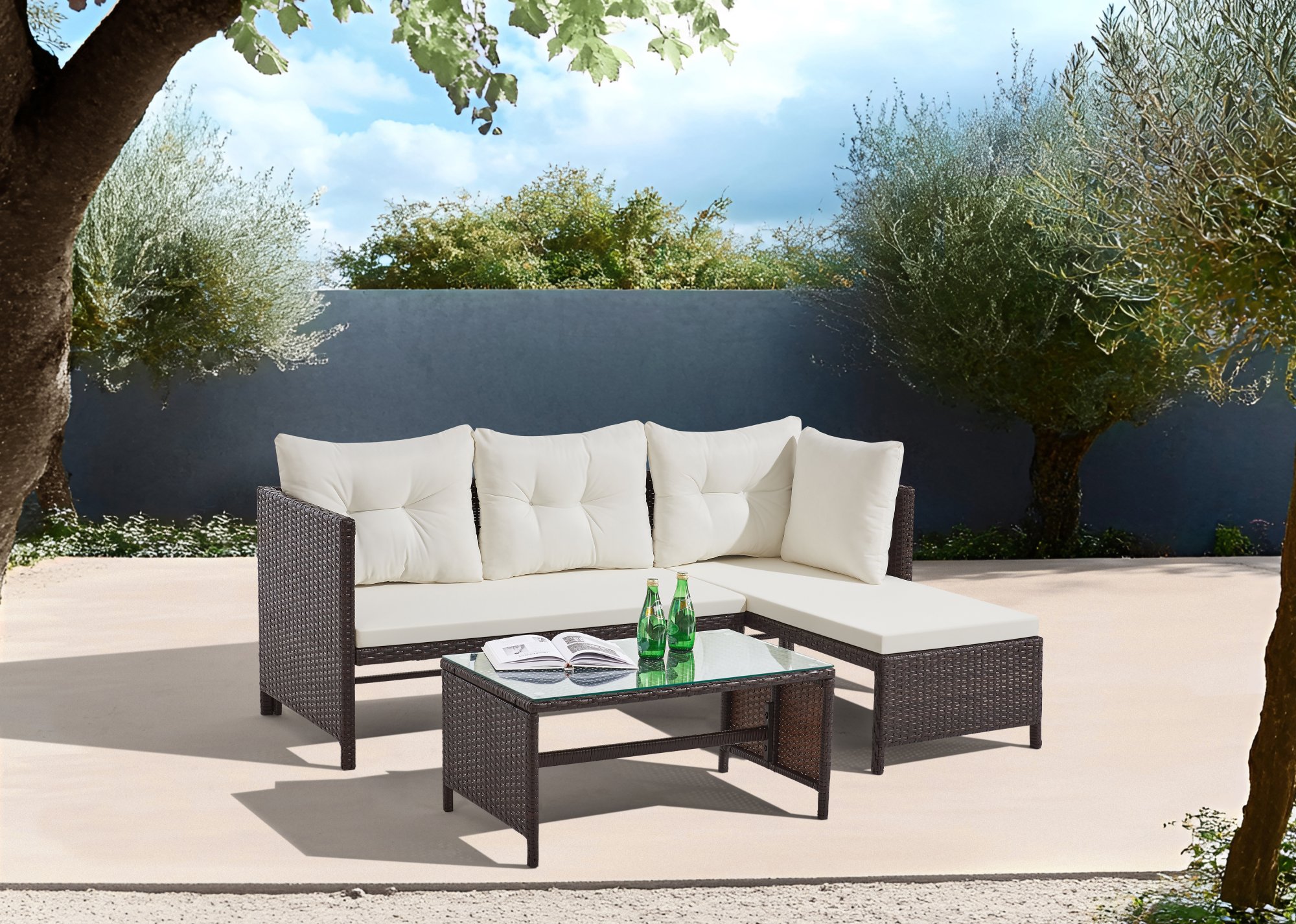 2dílná zahradní ratanová rohová souprava BestBerg BBRF-1017BC / hnědá/krémová