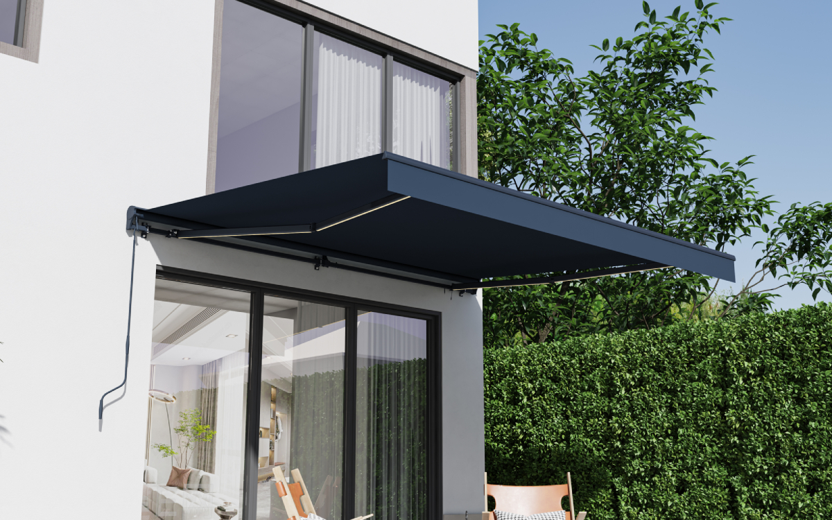 Elektrická markýza s LED osvětlením BestBerg BBSU-EL395CG / 395 x 300 cm / šedá