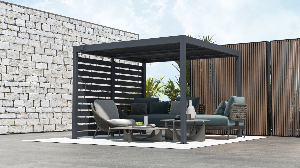 Boční zástěna pro bioklimatickou pergolu BestBerg BBP-B1CG / 279,4 × 218 cm / šedá