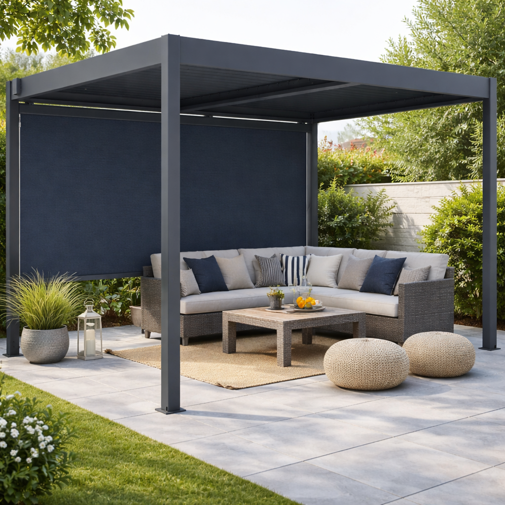 Boční zástěna pro bioklimatickou pergolu BestBerg BBP-W370 / 370 × 204 cm / šedá