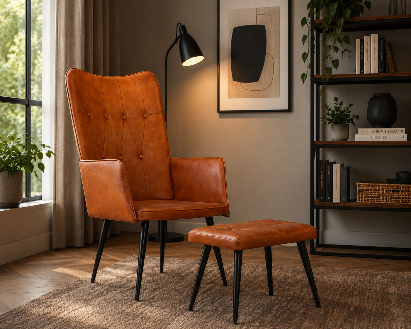 Kožené křeslo s taburetem BestBerg 339663 / hnědá
