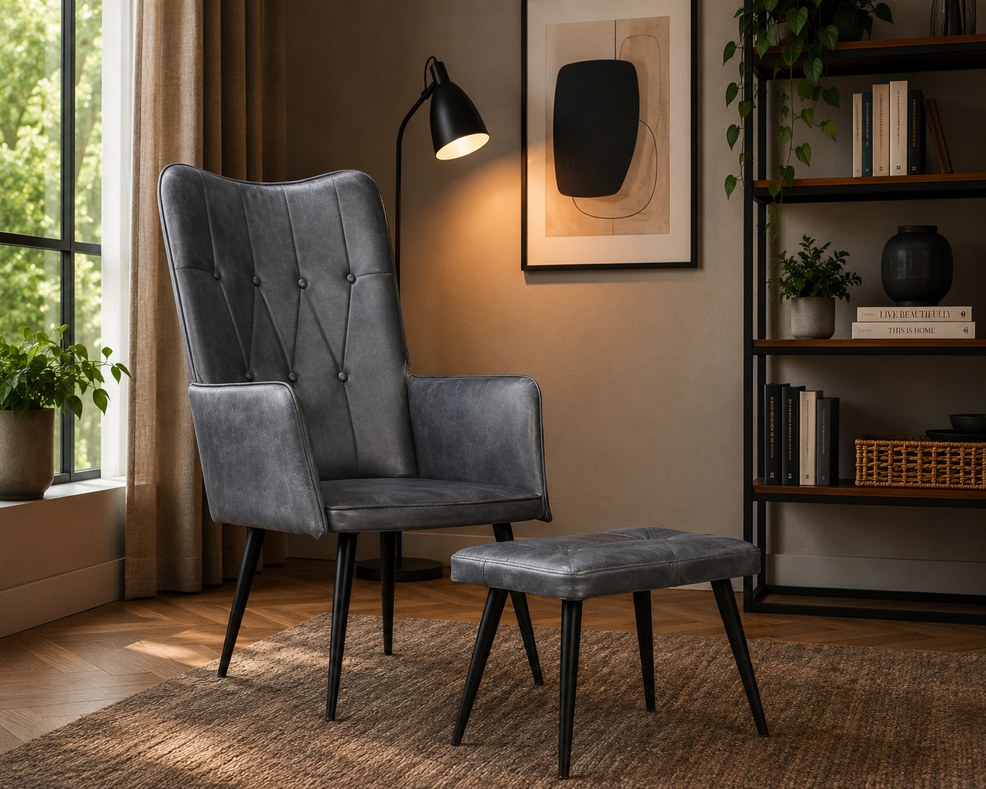 Kožené křeslo s taburetem BestBerg 339665 / šedá