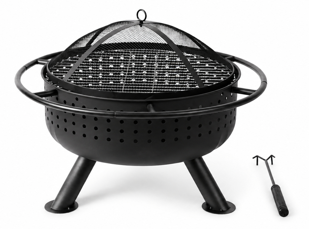 Zahradní ohniště s roštem a pohrabáčem BestBerg BBFP-F10 / Ø 51 cm / ocel / černá