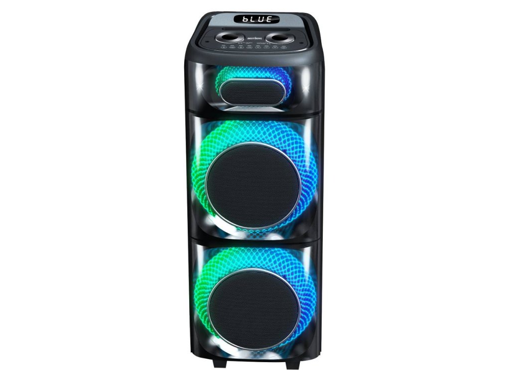 Prenosný party reproduktor BestBerg BBPS-2400 / Bluetooth / 2400 W / čierna