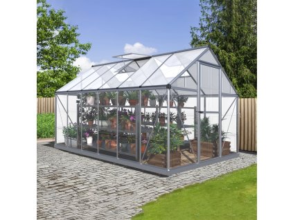 Skleník so základňou BestBerg SH-6 / 6,6 m² / 360 x 182 x 208 cm / strieborná