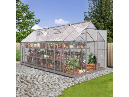 Skleník so základňou BestBerg SH-9 / 9 m² / 480 x 182 x 208 cm / strieborná
