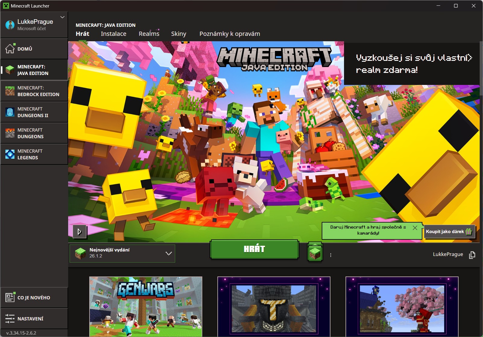 Oficiální rozhraní Minecraft Launcher ve Windows