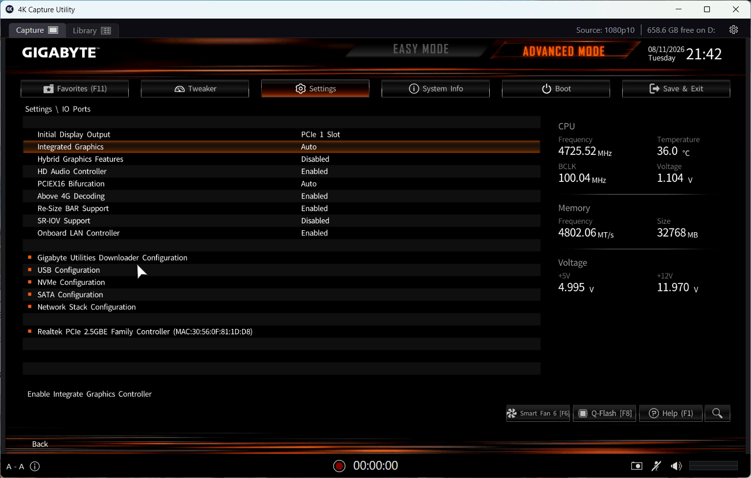 Nastavení Above 4G Decoding a Re-Size BAR Support v sekci IO Ports