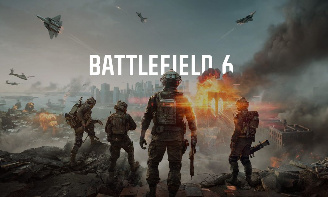 Herní počítač BestComp sestavený na Battlefield 6 vedle monitoru se scénou z hry