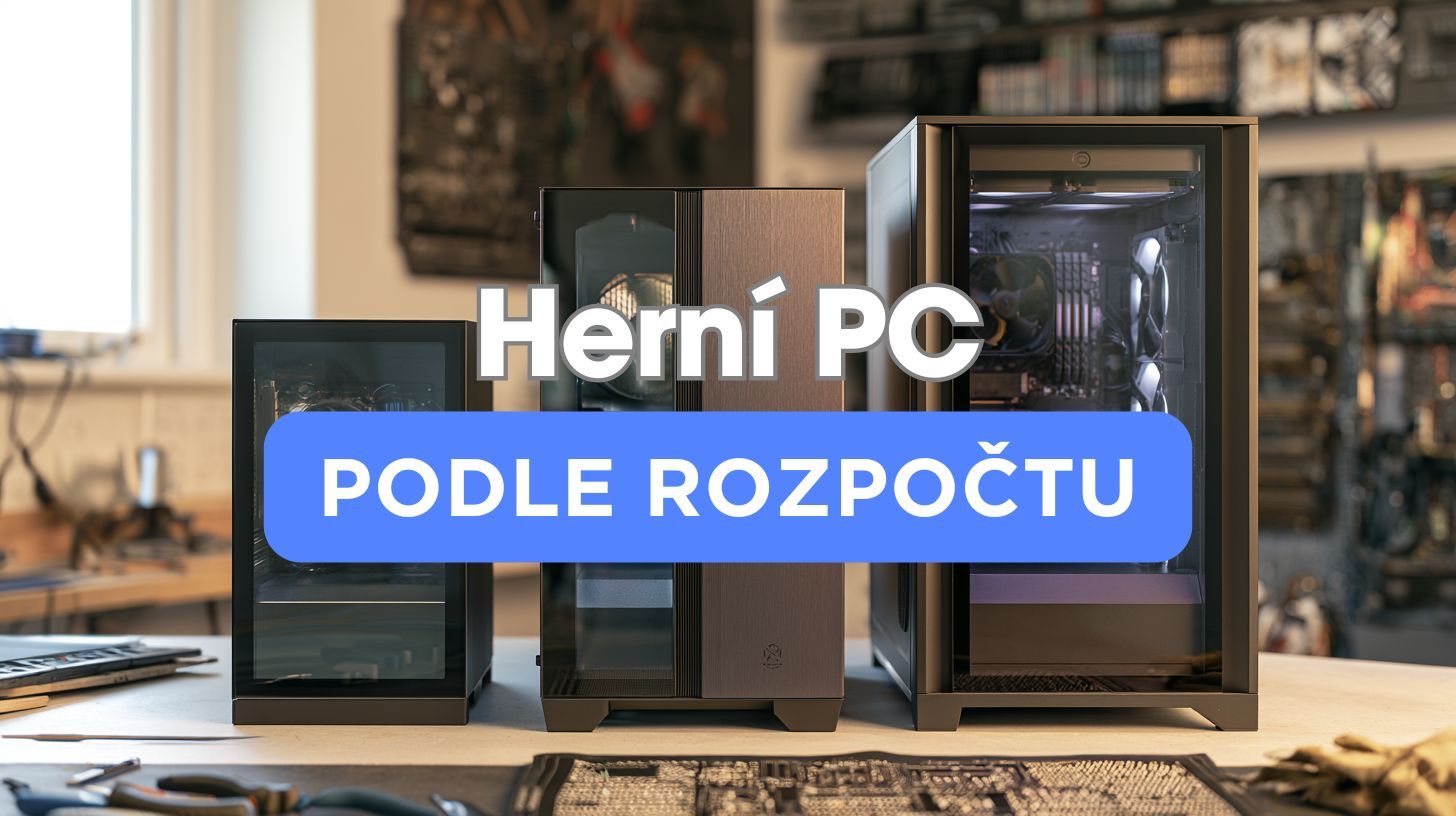 Tři herní počítače různých výkonnostních tříd vedle sebe v dílně BestComp v Plzni