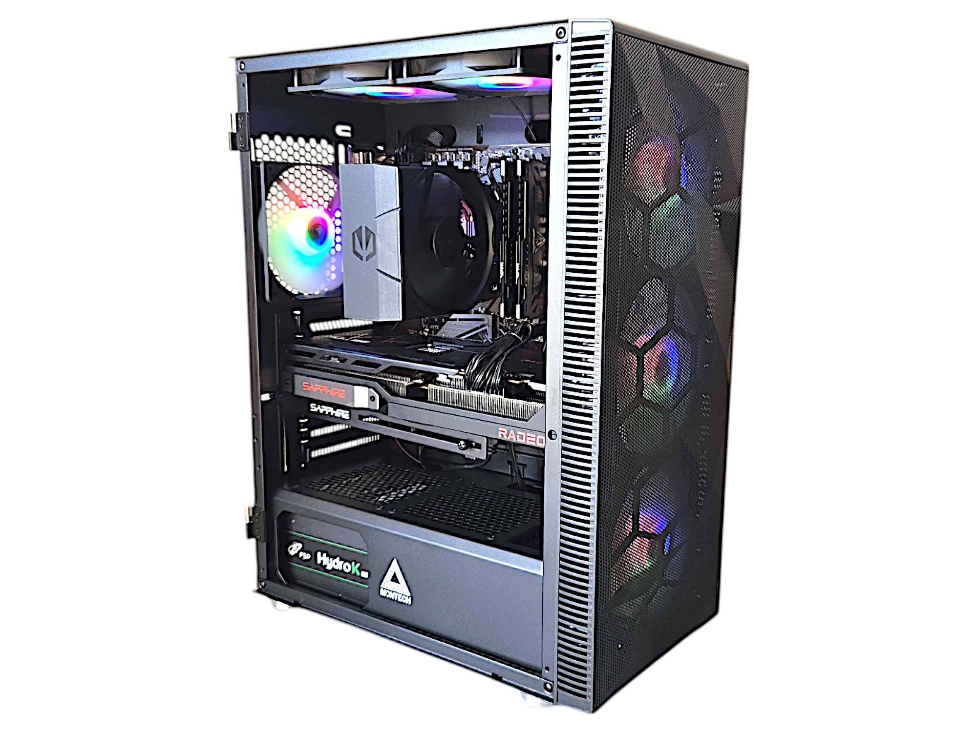 Herní PC s grafikou RX 9060 XT 16GB a procesorem Ryzen 5 7600 ve skříni Montech X3 Black