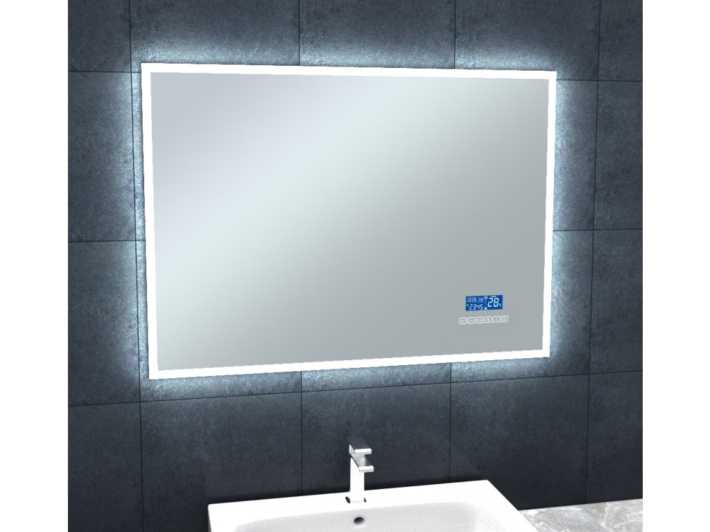 BESTECO Bright Bluetooth 90x65 cm LED zrcadlo s reproduktory a digitálním displejem detail
