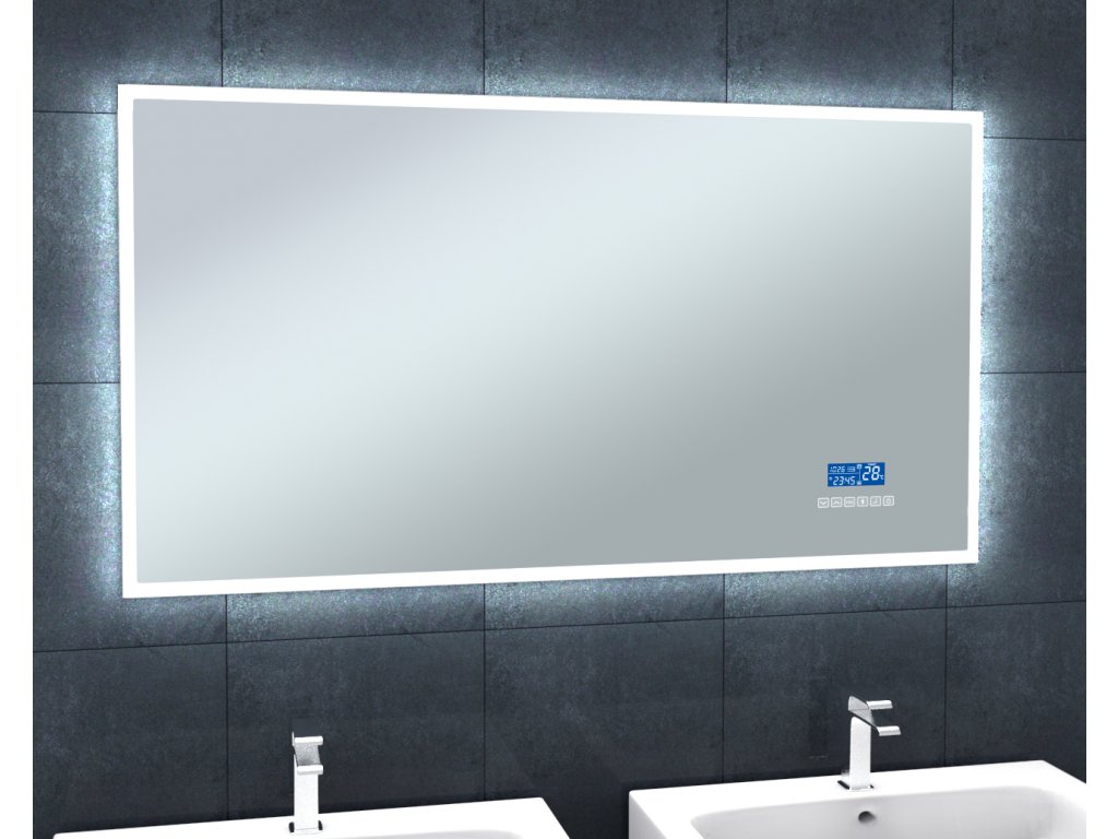 1800 koupelnove zrcadlo 120x65 cm s led osvetlenim casem datumem teplotou a funkci bluetooth