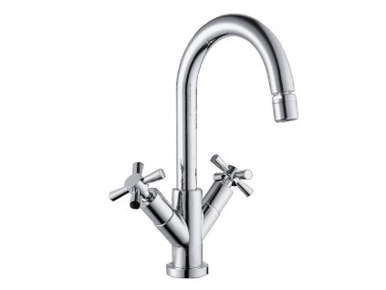 BESTECO Kohoutková Stojánková Umyvadlová Baterie DOUBLE DECKER, Chrom/Stará Mosaz, Retro Design se Dvěma Keramickými Vršky