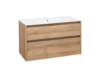 EBS Koupelnová Skříňka DUOMO Závěsná s Keramickým Umyvadlem SLIM 101x45 cm, Provedení Bílá Lesklá, 2x Zásuvka Soft-Close, Kód DUOMOSL101B