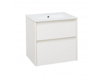 Koupelnová skříňka EBS Duomo 60 cm bílá s dubovým prvkem a keramickým umyvadlem.