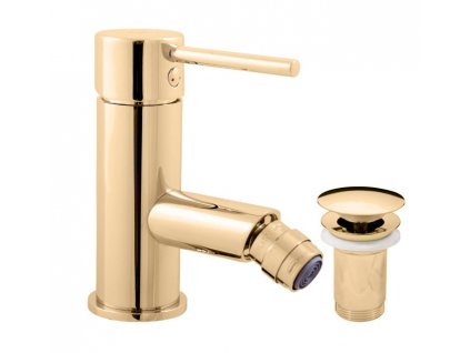 Kompletní set zlaté bidetové baterie BESTECO ECCO s výpustí Click-Clack a otočným kloubem, kód BE-ECCO-GLD-CC
