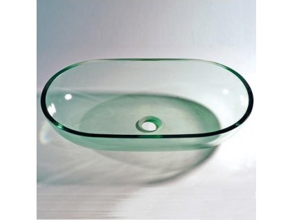 BESTECO Skleněné Umyvadlo PULA na Desku Čiré 54x35x12 cm Oválné Bez Otvoru Bez Přepadu P-6421