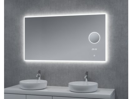 Zrcadlo LUMI 140 s hodinami, lupou a LED podsvícením