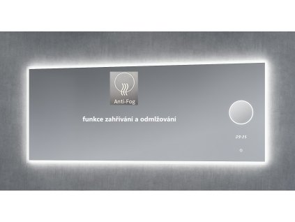 Besteco Luxusní Zrcadlo s LED Osvětlením BRIGHT TIME, Nastavitelná Barva Světla, Hodiny, Kosmetické Zrcátko a Odmlžování 160 x 65 cm