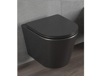 BESTECO BASSO kulaté závěsné WC, černá mat, Rimless, vč. SLIM Soft-Close sedátka (BE2217-U18)