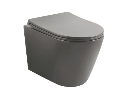 Kulaté závěsné WC Basso rimless titan včetně slim sedátka s funkcí pomalého dovírání
