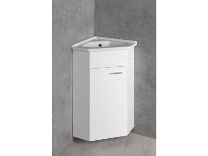 SAPHO Rohová Umyvadlová Skříňka, Závěsná/Stojící, Bílý Lak, Univerzální Otevírání, 40,5 x 40,5 x 74 cm