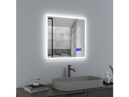 Koupelnové zrcadlo BRIGHT BLUETOOTH 70x65 cm s osvětlením LED, časem, datumem a teplotou