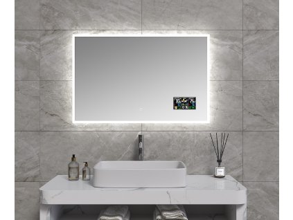 Koupelnové zrcadlo 100x65 cm s osvětlením , časem a ikonami počasí na SMART panelu