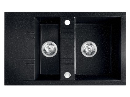 Hranatý granitový dřez s vaničkou a odkapem, s přepadem z dřezu