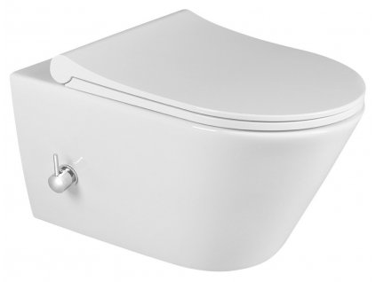 Závěsná WC mísa, Rimless, integrovaná baterie a bidet. sprška, 35,5x53cm, bílá