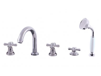 Nástěnná vanová baterie SLEZÁK RAV MORAVA v chromu s křížovými kohoutky a sprchovým setem, kód MK162.5P