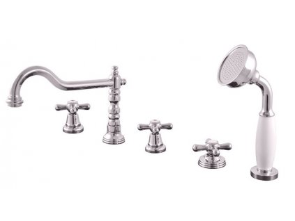 Retro vanová baterie RAV SLEZÁK MORAVA chromová s ruční sprchou a hadicí, kód MK164.5P