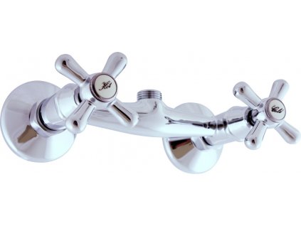 RAV SLEZÁK Kohoutková Nástěnná Sprchová Baterie MORAVA RETRO, Horní Vývod 3/4", Rozteč 15 cm, Chrom