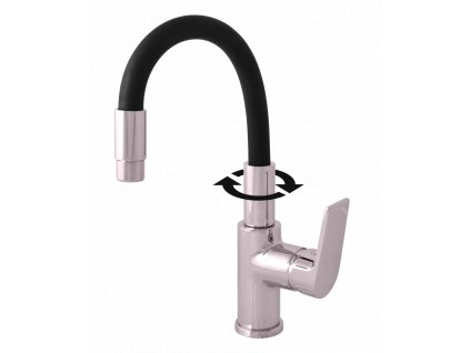 Dřezová baterie BESTECO Koryntia s vysokým flexibilním černým ramenem, chromové tělo, kód CO119.5/15