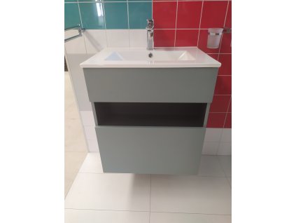 Závěsná Koupelnová Skříňka MINT 60 (Zásuvková) s Keramickým Umyvadlem, Mint Lak Lesk, Tiché Zavírání Soft-Close, 61 x 46 x 52 c