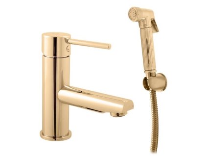 BESTECO Páková Umyvadlová/Bidetová Baterie ECCO, Se Sprškou, Stojánková, Výška 15,9 cm, Vyložení 11,6 cm, Kartuše 35 mm, Zlatá Lesklá