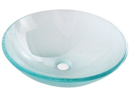 BESTECO Ice Crack Skleněné Umyvadlo na Desku, Tvrzené sklo, Efekt ledové tříště, Zlatá/Jantarová, Ø 42 cm