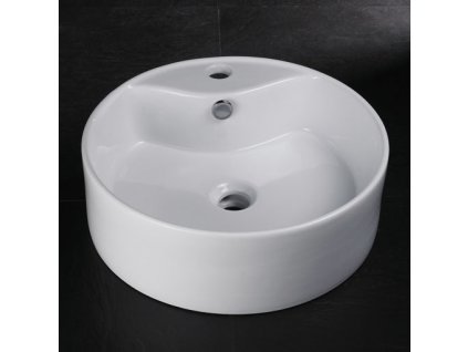 BESTECO Eva 46 cm bílé keramické umyvadlo s otvorem pro baterii a přepadem detail