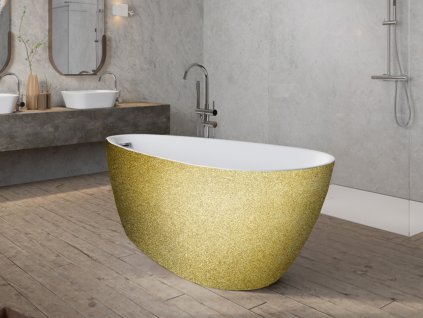 Volně stojící vana GOYA A-LINE Glam - zlatá (Varianta Barva - GLAM 01 - zlatá, Barva sifonu - Chrom, Rozměr vany - 160 x 73 cm)