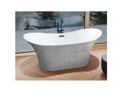 Volně stojící vana AMBER Glam - stříbrná (Varianta Barva - GLAM 02 - stříbrná, Barva sifonu - Chrom, Rozměr vany - 170 × 80 cm)