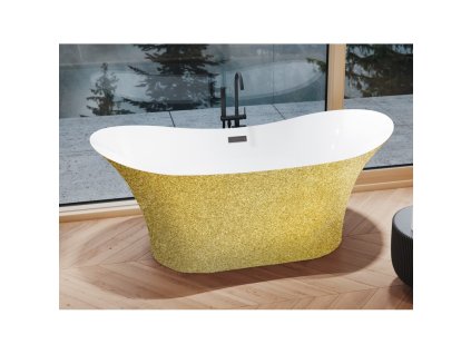 Volně stojící vana AMBER Glam - zlatá (Varianta Barva - GLAM 01 - zlatá, Barva sifonu - Chrom, Rozměr vany - 170 × 80 cm)