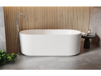 Volně stojící vana GIULIANA bílá, sifon se štěrbinovým přepadem (Varianta Barva - Bílá, Barva sifonu - Chrom, Rozměr vany - 150 × 75 cm)