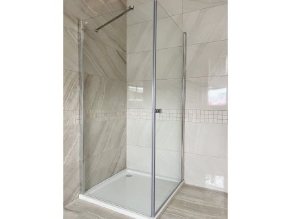 BESTECO Čtvercový Sprchový Kout Maxim, Leštěný Hliník / Čiré Sklo, 90x90 cm (Otevírací)