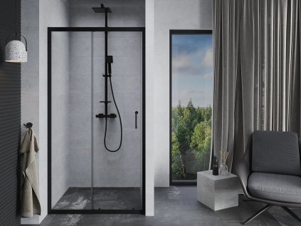 Sprchové dveře do niky TREOS NEW BLACK (Varianta Barva rámu - Černá matná, Rozměr A - 100, Směr zavírání - Univerzální Levé / Pravé, Výplň - Čiré bezpečnostní sklo - 6 mm)