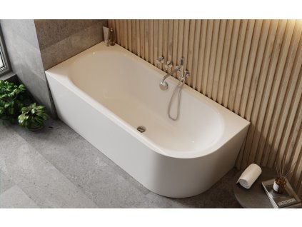 Volně stojící vana AVITA A-LINE bílá, sifon s napouštěním přepadem (Varianta Barva sifonu - Chrom, Rozměr vany - 170 × 75 cm, Způsob provedení - Levé)