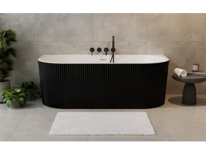 Volně stojící vana LEYA černá/bílá, sifon se štěrbinovým přepadem (Varianta Barva - Černá / bílá, Barva sifonu - Černá, Rozměr vany - 150 × 75 cm)