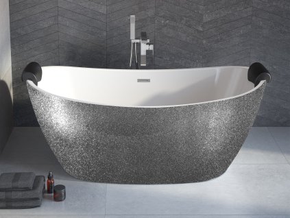 Volně stojící vana AYLA Glam - stříbrná (Varianta Barva - GLAM 02 - stříbrná, Barva sifonu - Chrom, Rozměr vany - 170 × 80 cm)