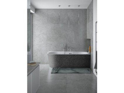 Volně stojící vana ZOYA Glam - grafitová (Varianta Barva sifonu - Chrom, Rozměr vany - 150 × 75 cm, Způsob provedení - Levé)