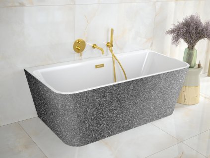 Volně stojící vana VARYA Glam - grafitová (Varianta Barva - GLAM 03 - grafitová, Barva sifonu - Chrom, Rozměr vany - 150 × 75 cm)